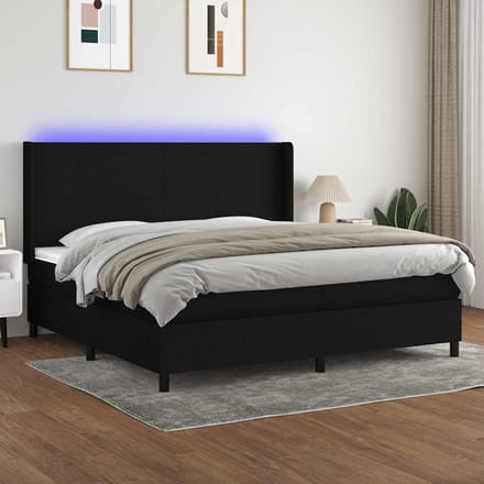 vidaXL - Boxspring - met - matras - en - LED - stof - zwart - 200x200 - cm