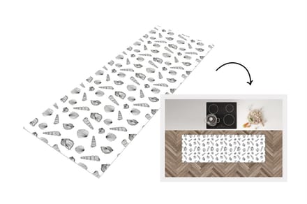 Keukenloper - Loper keuken - Schelp - Zwart Wit - Design - 150x50 cm - Keukenloper vinyl