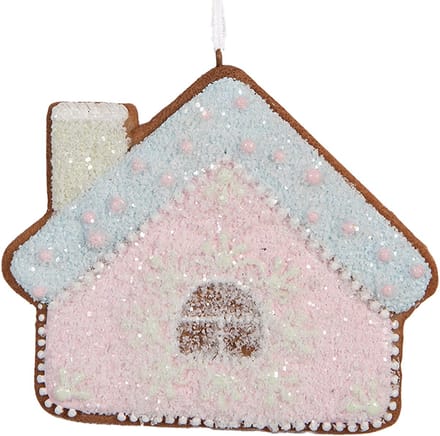 Clayre & Eef Kersthanger Gingerbread house 9x1x8 cm Roze Blauw Kunststof