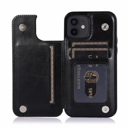 Hoesje geschikt voor iPhone 16e - Backcover - Pasjeshouder - Portemonnee - Kunstleer - Zwart