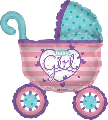 Baby ballon roze kinderwagen.