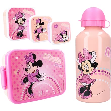 Minnie Mouse Lunchset - Lunchbox - Drinkfles - 3 Snackboxen - Roze
