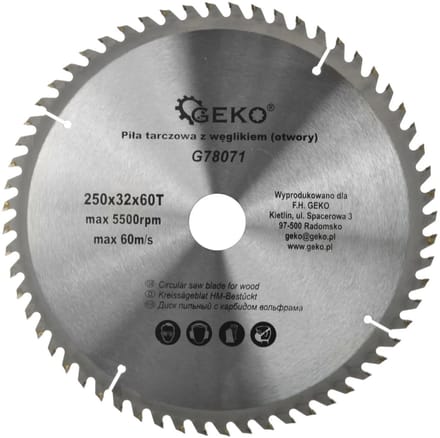 GEKO Cirkelzaagblad - TCT - 250 mm - 60T - Koelgaten