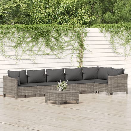 vidaXL - 7-delige - Loungeset - met - kussens - poly - rattan - grijs