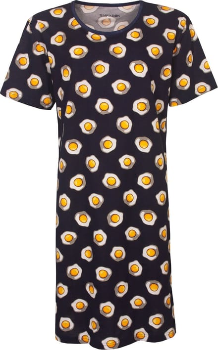 Temptation Dames Bigshirt - Nachthemd - Geel-Blauw - Maat M