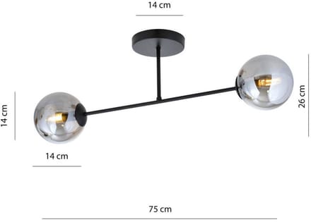 Euluna - plafondlamp - 2lichts - Staal, glas - H: 26 cm - E14 - zwart, grafiet