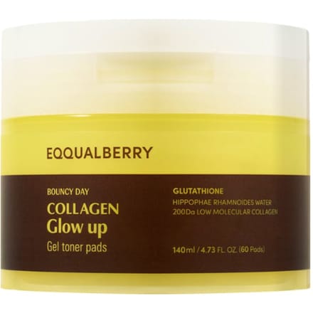 EQQUALBERRY, Collagen Glow Up, Gel Toner Pads, 140ml (4,73 vloeibare ounces) yellow