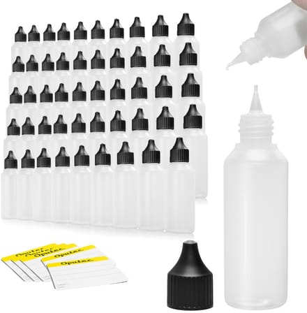 Oputec 50x 50 ml druppelflessen – PE doseerflessen – levensmiddelveilig + etiketten