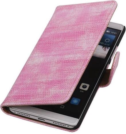 Hagedis Bookstyle Wallet Case Hoesje Geschikt voor Huawei Mate S Roze