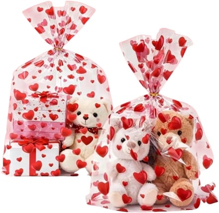 5 mega cellofaanzakjes met hartjes - valentijn - liefde