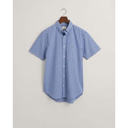 Gant Overhemd Gingham Check Poplin Short Sleeve Button Down College Blue / male