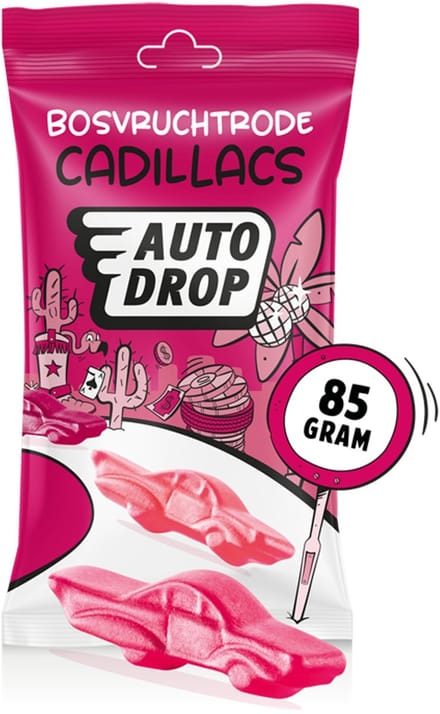 Autodrop - Snoep - Beroemde Bosvruchtrode Cadillacs - 1 zakje - 85 gram