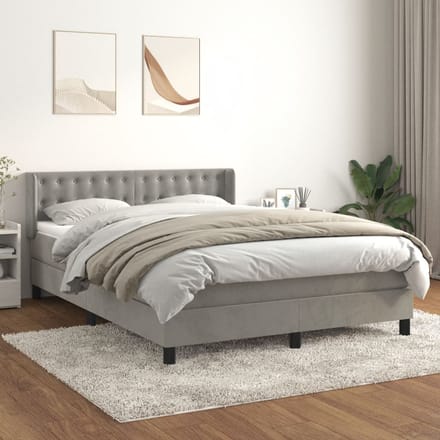 vidaXL - Boxspring - met - matras - fluweel - lichtgrijs - 140x190 - cm