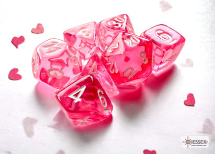 Chessex Translucent Mini-Polyhedral Pink/white Dobbelsteen Set (7 stuks)