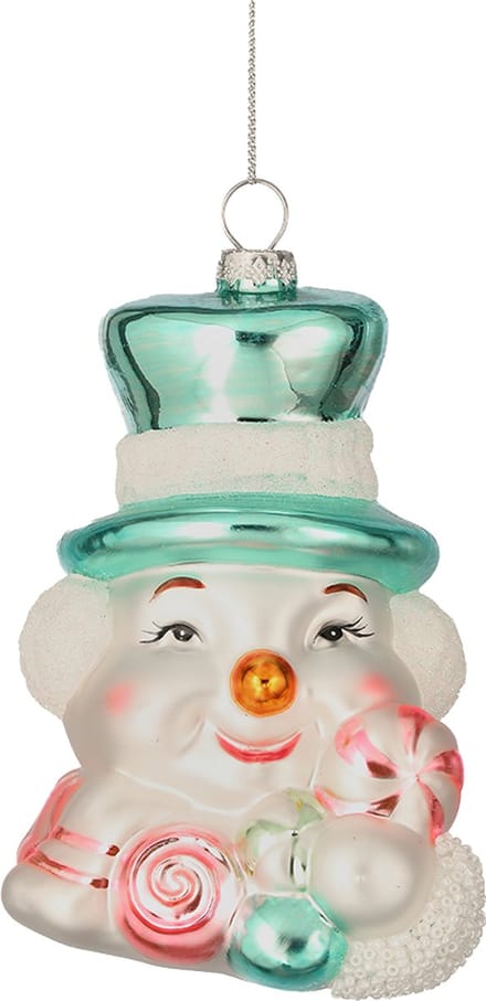 Viv! Christmas Kerstornament - Sneeuwpop met Snoepgoed - glas - pastel - 13cm