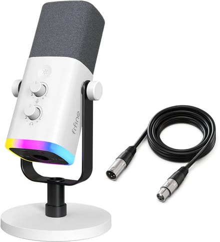 FIFINE AM8 - Complete set - Met XLR Kabel - USB / XLR Studio Microfoon - Geschikt voor PC/PS4/PS5 - RGB - Podcast - Gaming - Streaming - Wit