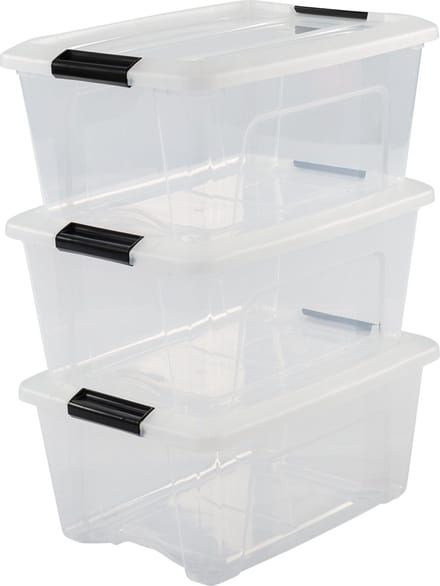 IRIS Topbox Opbergbox - 15L - Kunststof - Transparant/Zwart - Set van 3