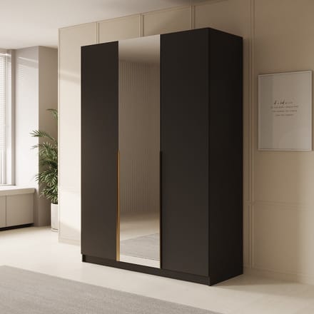 Meubella - Kledingkast Sabre 2 - Zwart - 150 cm - Met spiegel