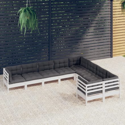 vidaXL - 9-delige - Loungeset - met - kussens - grenenhout - wit