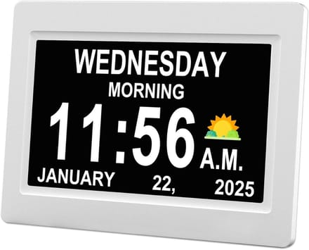 Dementieklok - 7 Inch - Digitale Klok - Dagklok - Groot Display - Wekker - Wandklok - (Wit)
