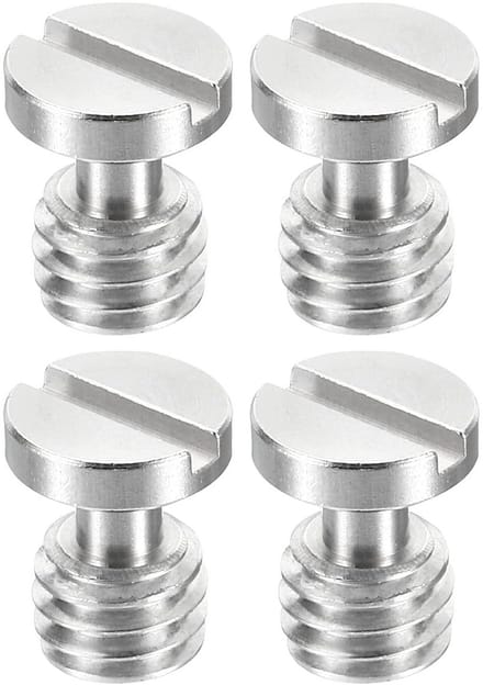 3/8"-16 Draad 15.5mm Lengte Camera Quick Release Schroef Tripod Schroef - 4 Pack RVS Platte Sleuf Schroeven - DSLR Camera Rig Accessoires - Zilver