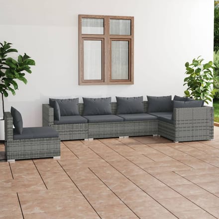 vidaXL - 6-delige - Loungeset - met - kussens - poly - rattan - grijs