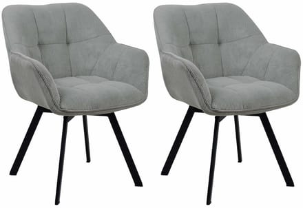 CLP Jordi Set van 2 eetkamerstoelen - Met armleuning - Metaal frame - Ribstof/grijs