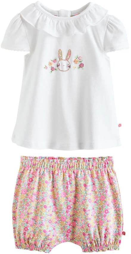 Next - Meisjes - 2-delige set van babytop met korte mouwen en short - Wit