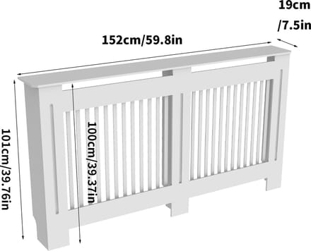 Eszenzics™ Slanke Radiatorombouw - Model Verticaal L - Stabiele MDF uitvoering - Decoratief wit - Plintuitsparing - 101x152x19 cm