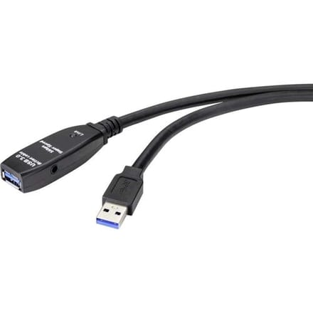 Renkforce USB-kabel USB 3.2 Gen1 USB-A stekker, USB-A bus 20.00 m Zwart Actief met signaalversterking RF-4598350