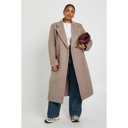 boohoo Dames Plus Wool Look Trenchcoat | Stone | Maat: 18
