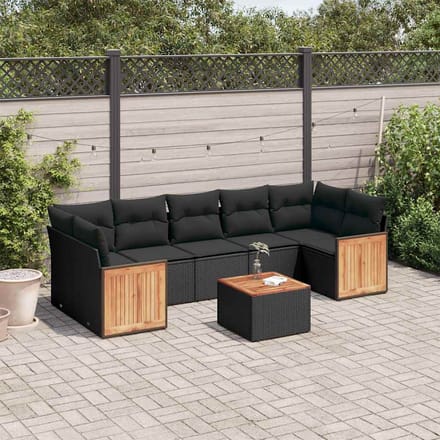 vidaXL - 8-delige - Loungeset - met - kussens - poly - rattan - zwart