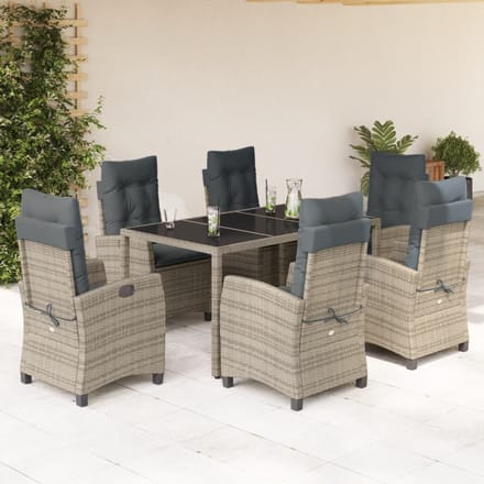 vidaXL - 7-delige - Tuinset - met - kussens - poly - rattan - grijs