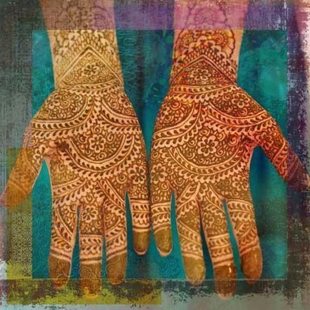 Safaary - Oosters schilderij Mehndi hands Anda Blauw