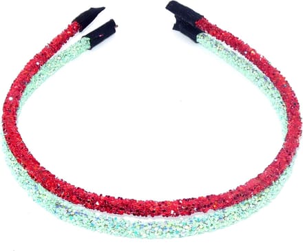 Diadeem rood-groen glitter dun set van 2 stuks.