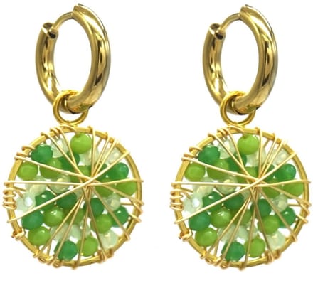 Oorbellen met Glaskralen - RVS - 3,3 cm - Goudkleurig en Groen