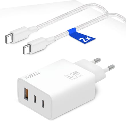 65w usb-C Oplader 3 Poorten met usb C naar usb C Kabels 1 Meter - Snellader