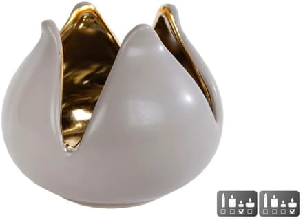 Theelichthouder - 2 stuks - 7x10cm - taupe /goud - aardewerk - kerst
