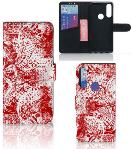 Telefoonhoesje met Naam Alcatel 1S 2020 Angel Skull Rood