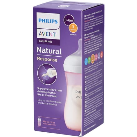 Philips Avent Natural Response Babyfles 260 ml – Flow 3 – Roze-1 fles - SCY903/11