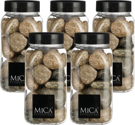 Mica Decorations decoratie stenen - 5x - groot - 650ml - beige mix - hobby steentjes - sier stenen
