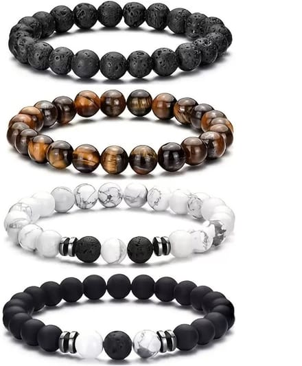 Lava Kralen Armband - Unisex - Natuursteen - Elastisch - Zwart - 8mm
