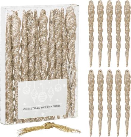 Springos Kersthanger | Kerstboomhanger | Kerstversiering | Ijsspegel | Goud | 10 Stuks | 12 cm