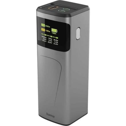 Hama High Power Powerbank 24000 mAh USB PD 3.0 Li-ion USB-C, USB-A Grijs Statusweergave