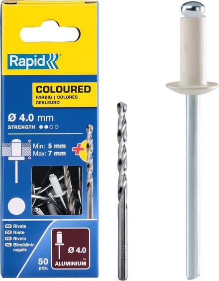 R:Rivets Alu Ø4x10 50pcs+Drill White