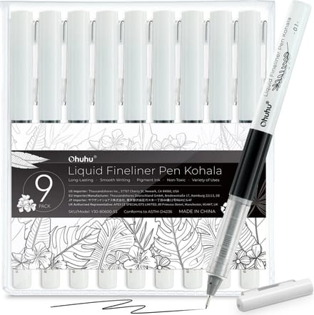Ohuhu - Kohala - Fineliner drawing pen - zwart – set van 9