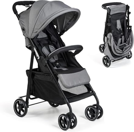 Lichte kinderwagen - Compacte buggy - Veilig vervoer - XXL zonnekap - Tot 22 kg - Grijs