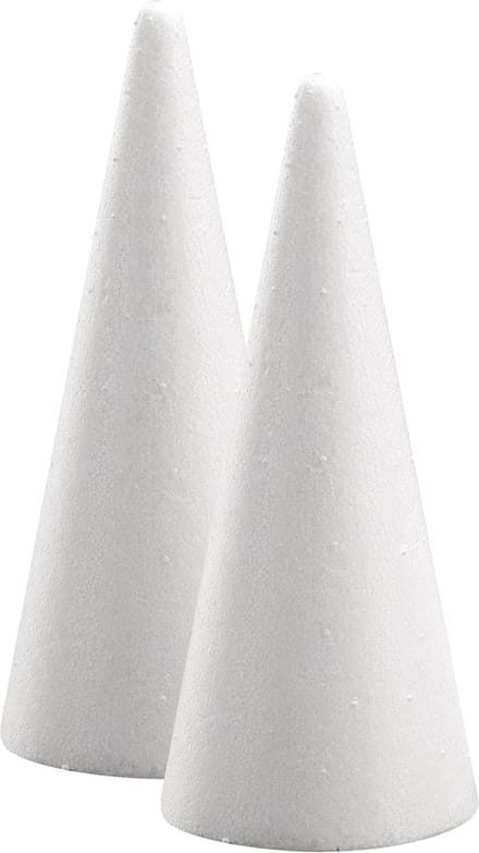 Rayher Piepschuim vorm/figuur spitse kegel - 2x - wit - H21 cm - Hobby materialen - Styrofor knutselen