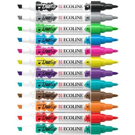 Feutres - Talens - Ecoline - Set de base - 12 couleurs - Pointe ogive et biseautée