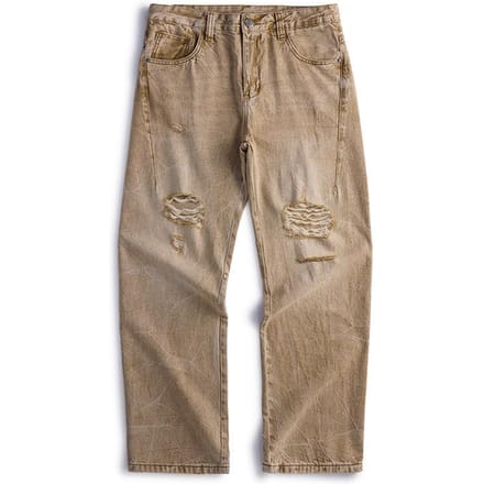 Jeans Mannen Los Recht Oud Gewassen Lange Broek Gescheurde Broek 40 beige